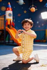 Checks Pure Cambric Cotton Boys Shirt & Shorts Coord Set Clothing Set