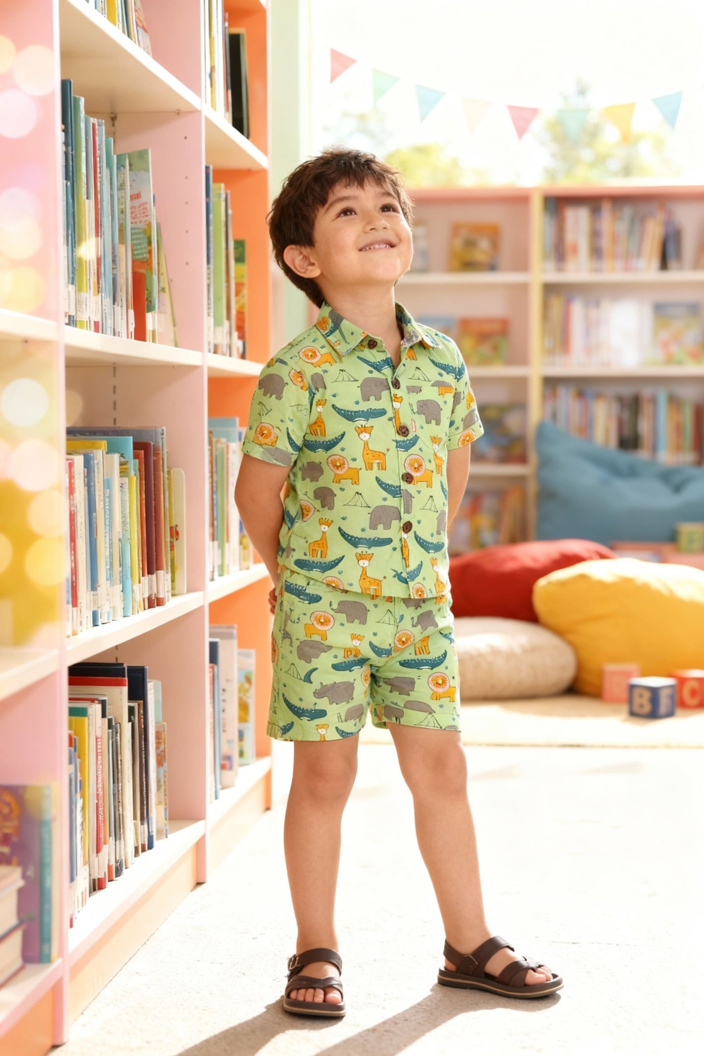 Animal Printed Pure Cotton Boys Shirt & Shorts Coord Set Clothing Set