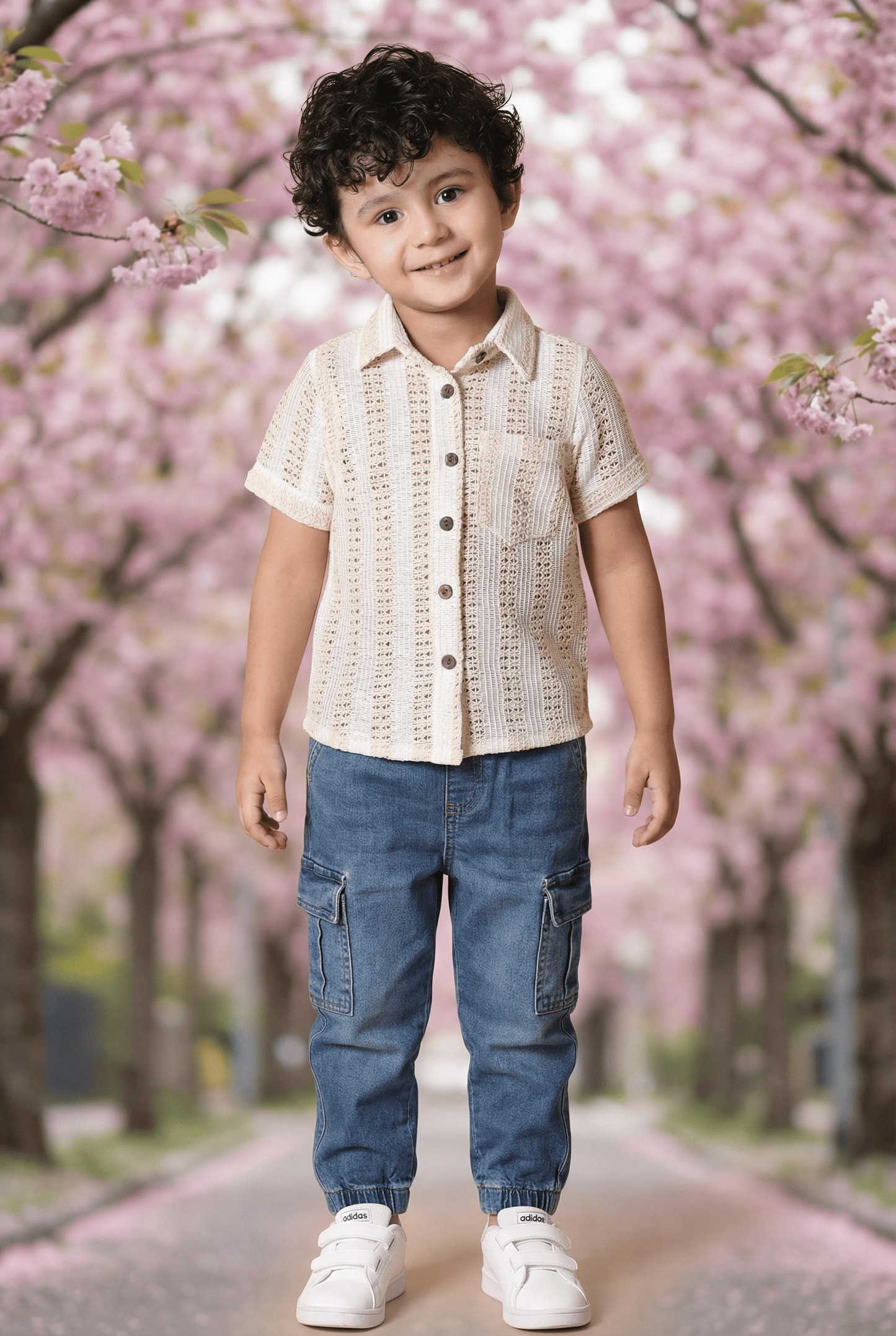 Cream Crochet Shirt - Elegant 4 Year Boy Dress Top