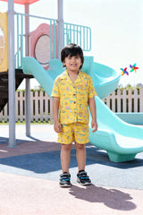 Boys Yellow Food Print Co-ord Set | Shirt & Shorts for Kids