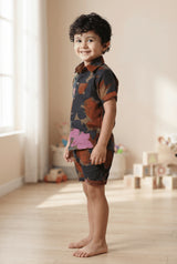 Camo Print Muslin Boys Shirt & Shorts Coord Set Clothing Set