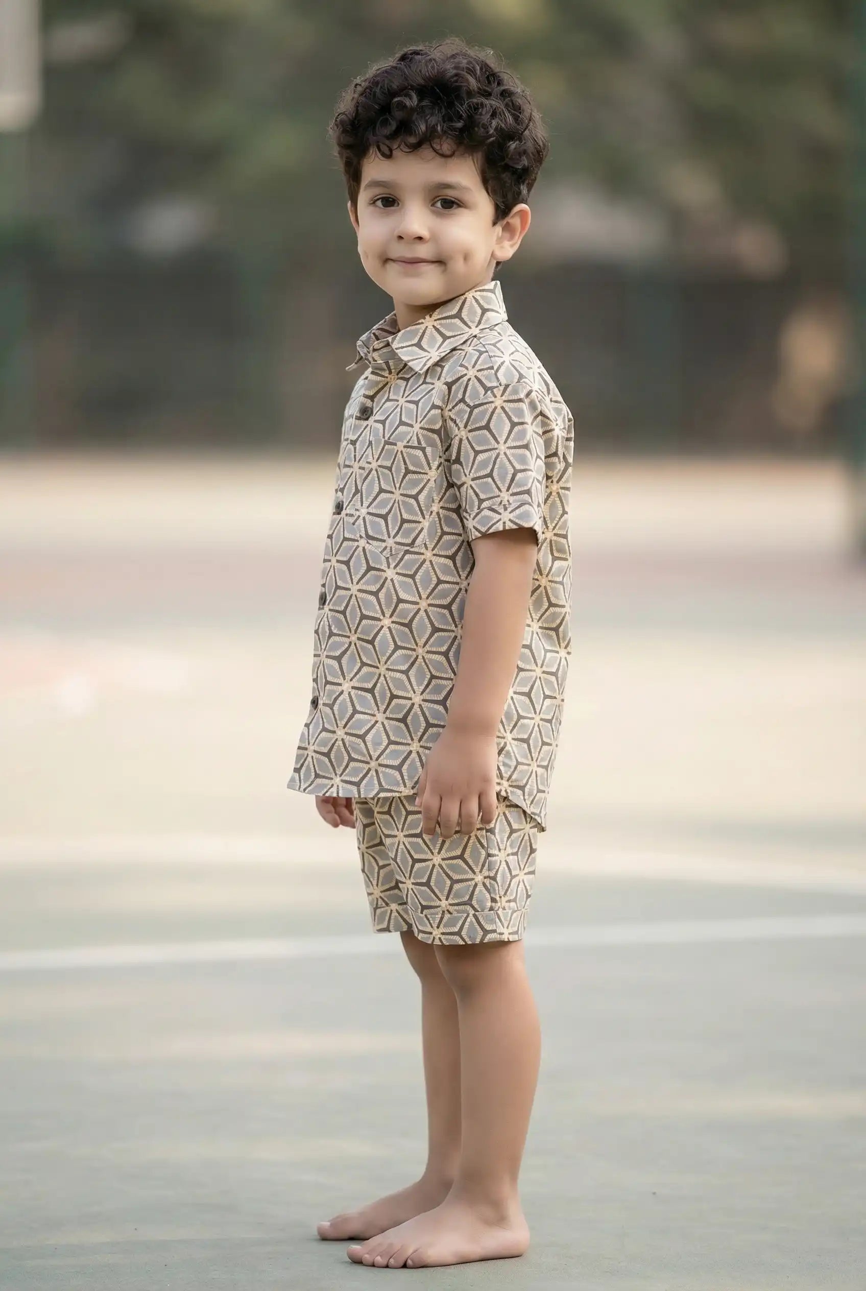 Boys Casual Geometric Print Cotton Coord Set