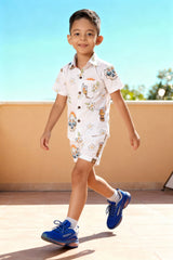 Skull Printed Pure Cotton Boys Shirt & Shorts Coord Set Clothing Set