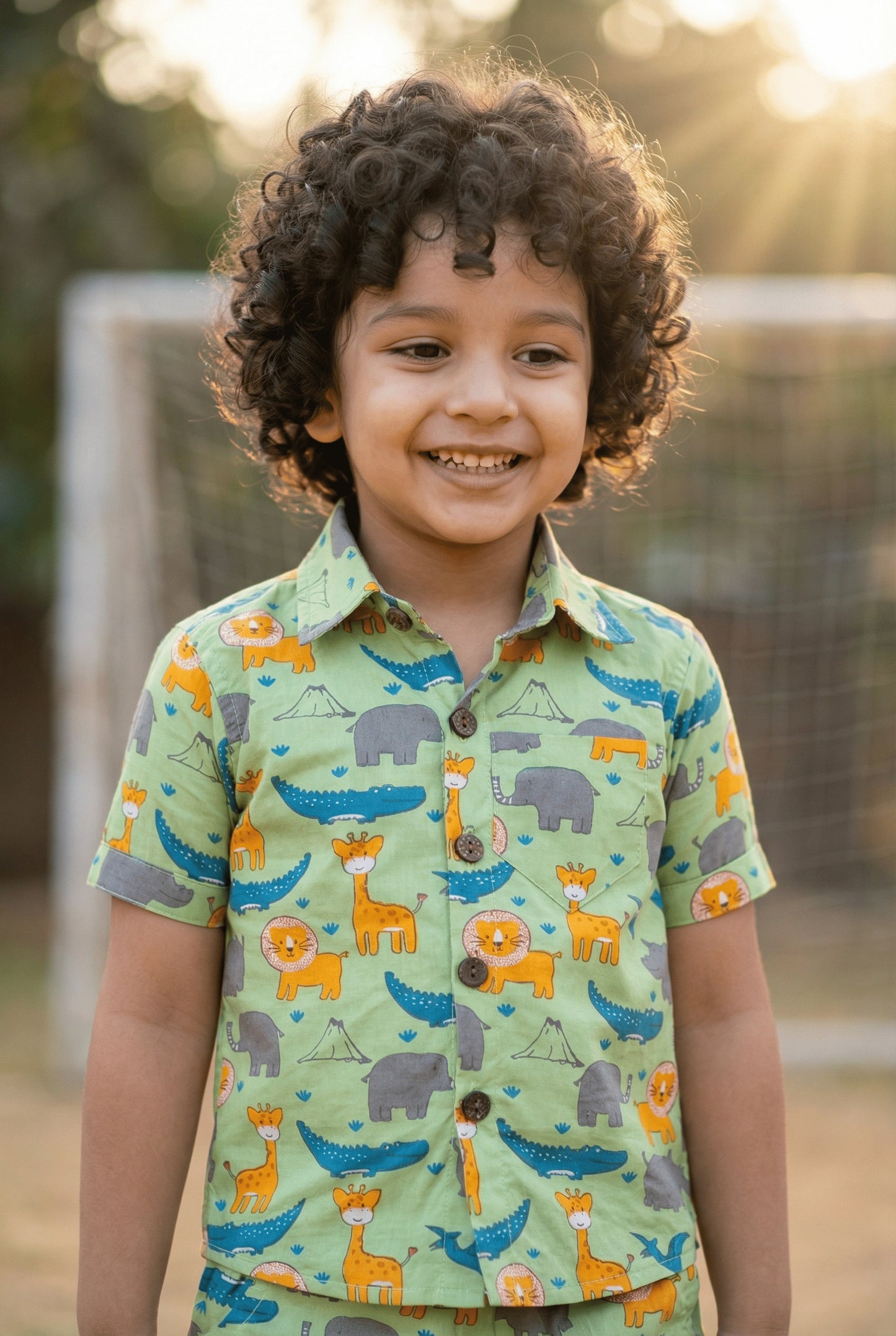 Animal Printed Pure Cotton Boys Shirt & Shorts Coord Set Clothing Set