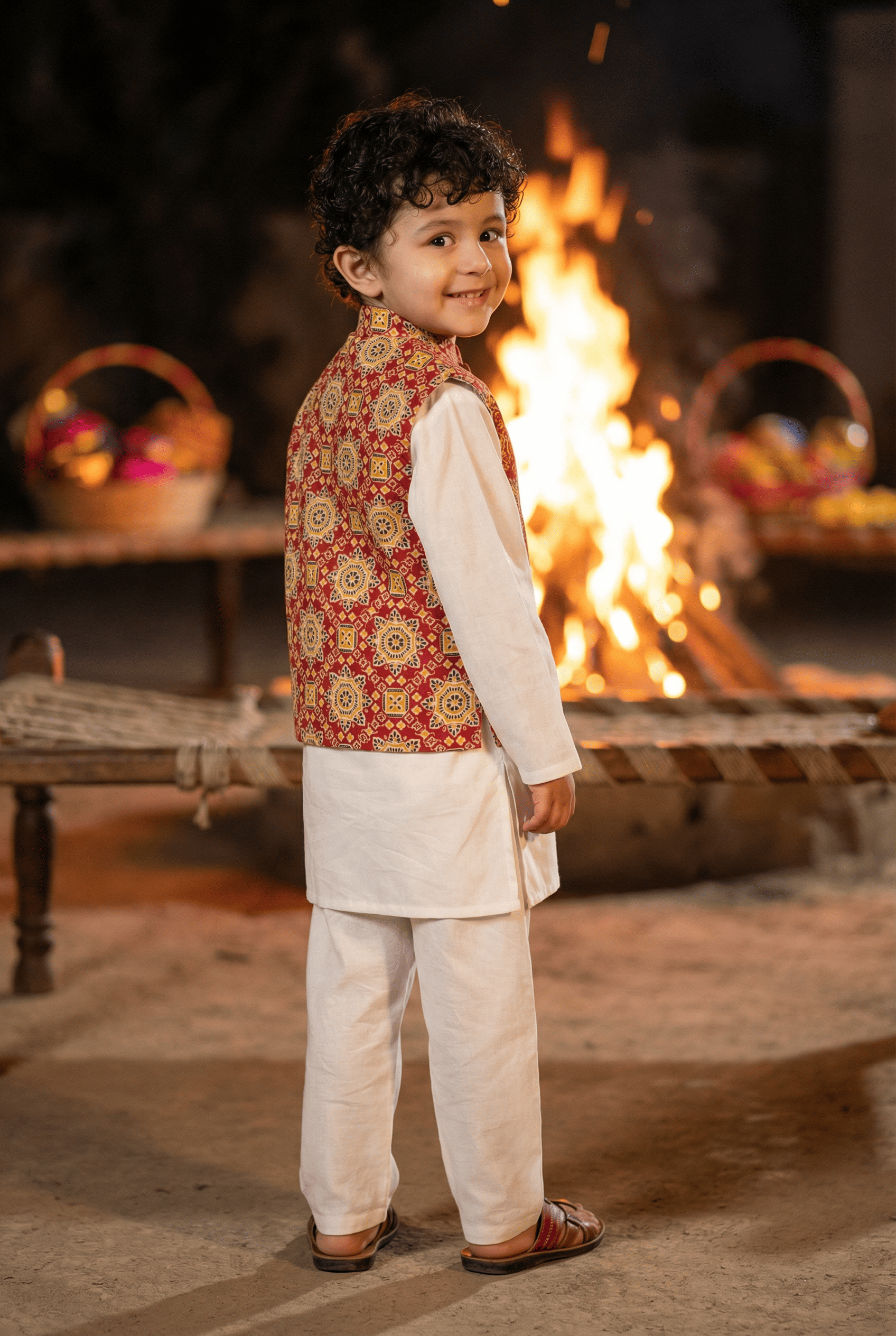 Mandarin Collar Pure Cotton Straight Kurta with Trouser and Jacket