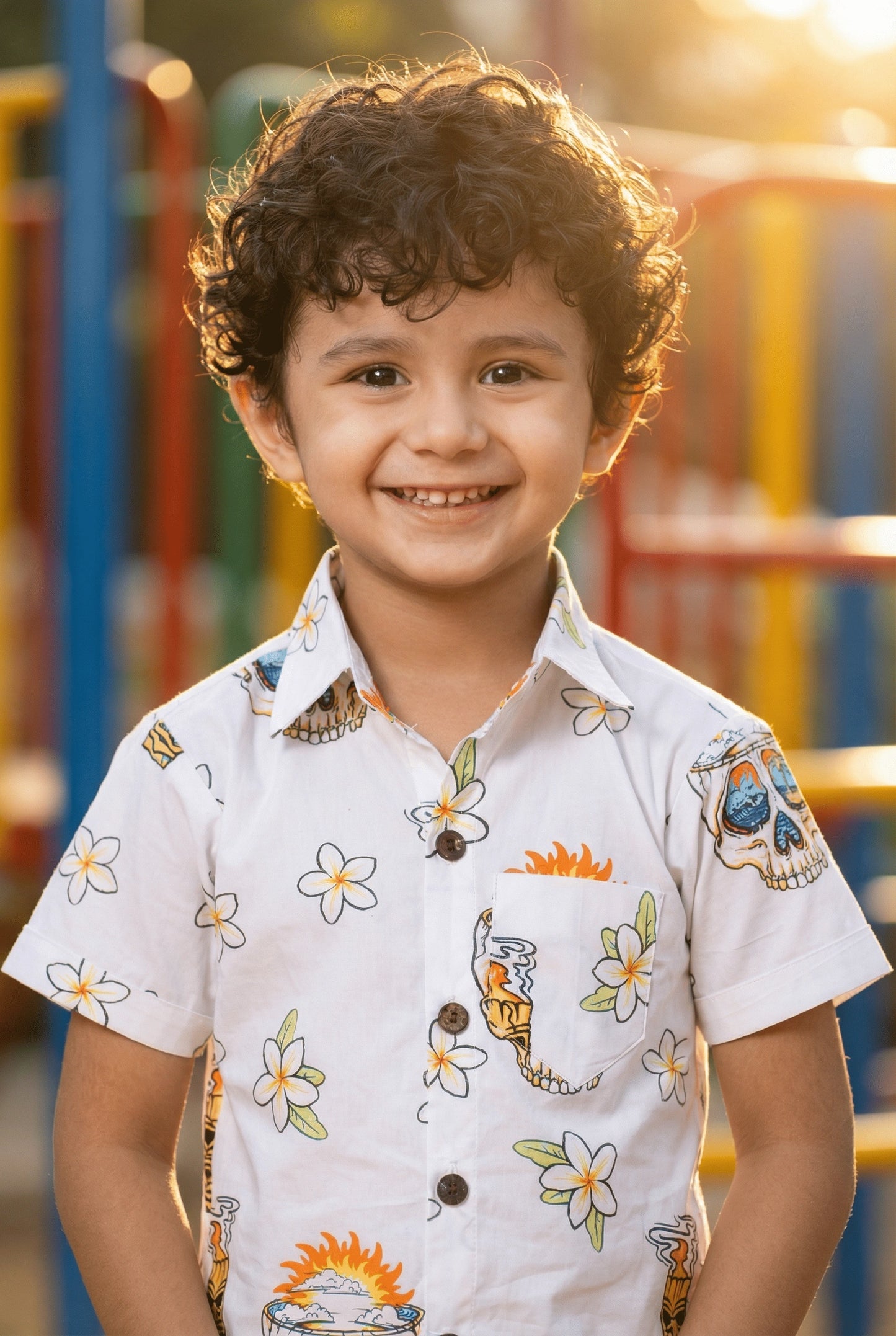 Skull Printed Pure Cotton Boys Shirt & Shorts Coord Set Clothing Set