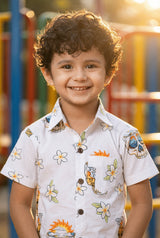 Skull Printed Pure Cotton Boys Shirt & Shorts Coord Set Clothing Set