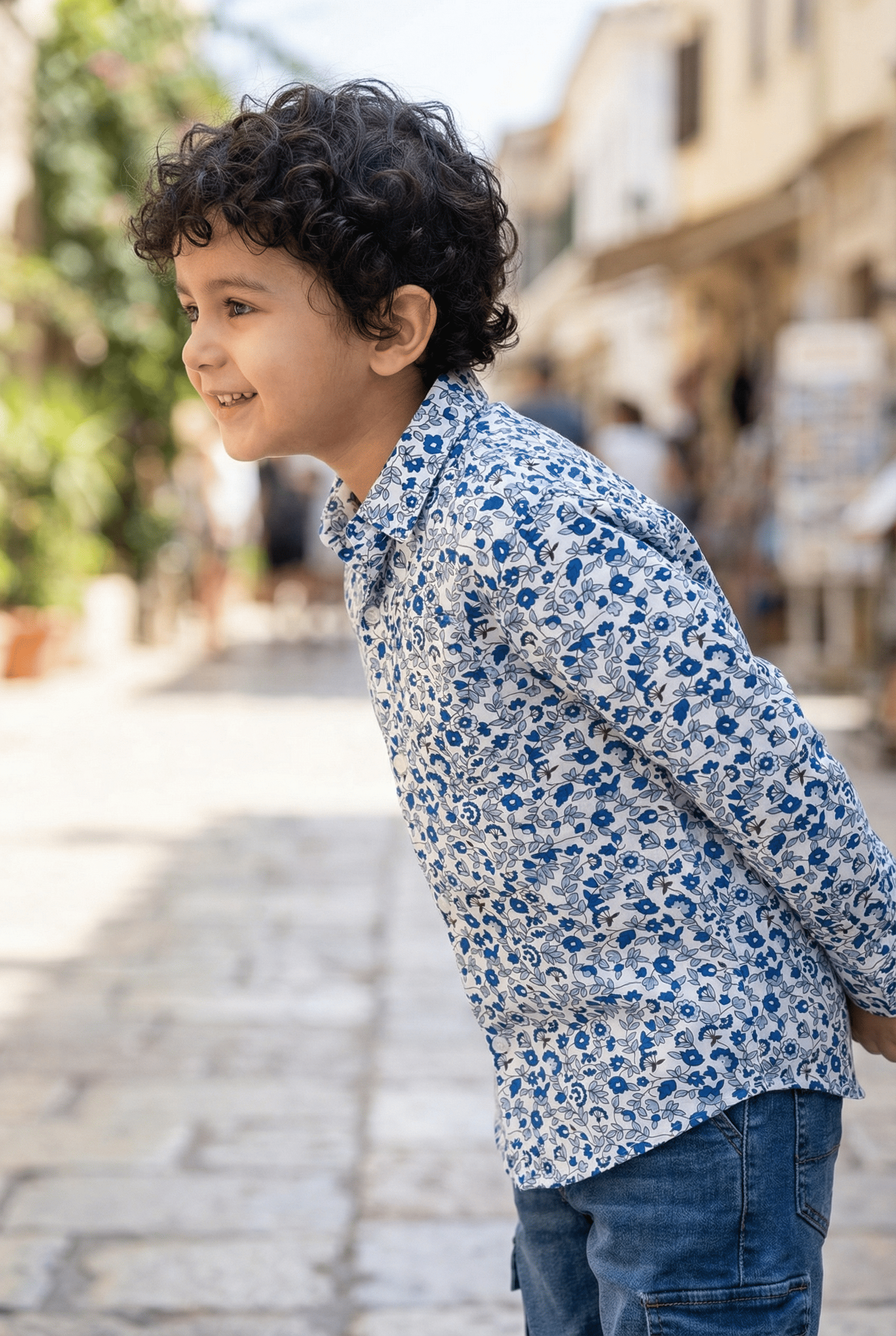 Fresh Blooms: Boys' Blue Small Flowers Printed Shirt
