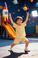 Checks Pure Cambric Cotton Boys Shirt & Shorts Coord Set Clothing Set