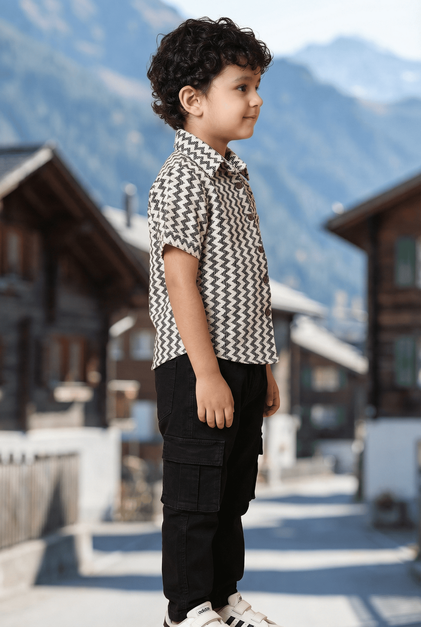 Zig-Zag Print Cotton Shirt - Kids Dress for Boys