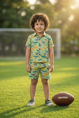 Animal Printed Pure Cotton Boys Shirt & Shorts Coord Set Clothing Set