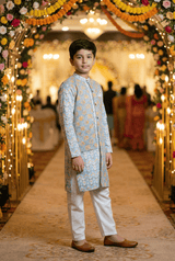 Sky Blue Floral Kurta Set for Boys