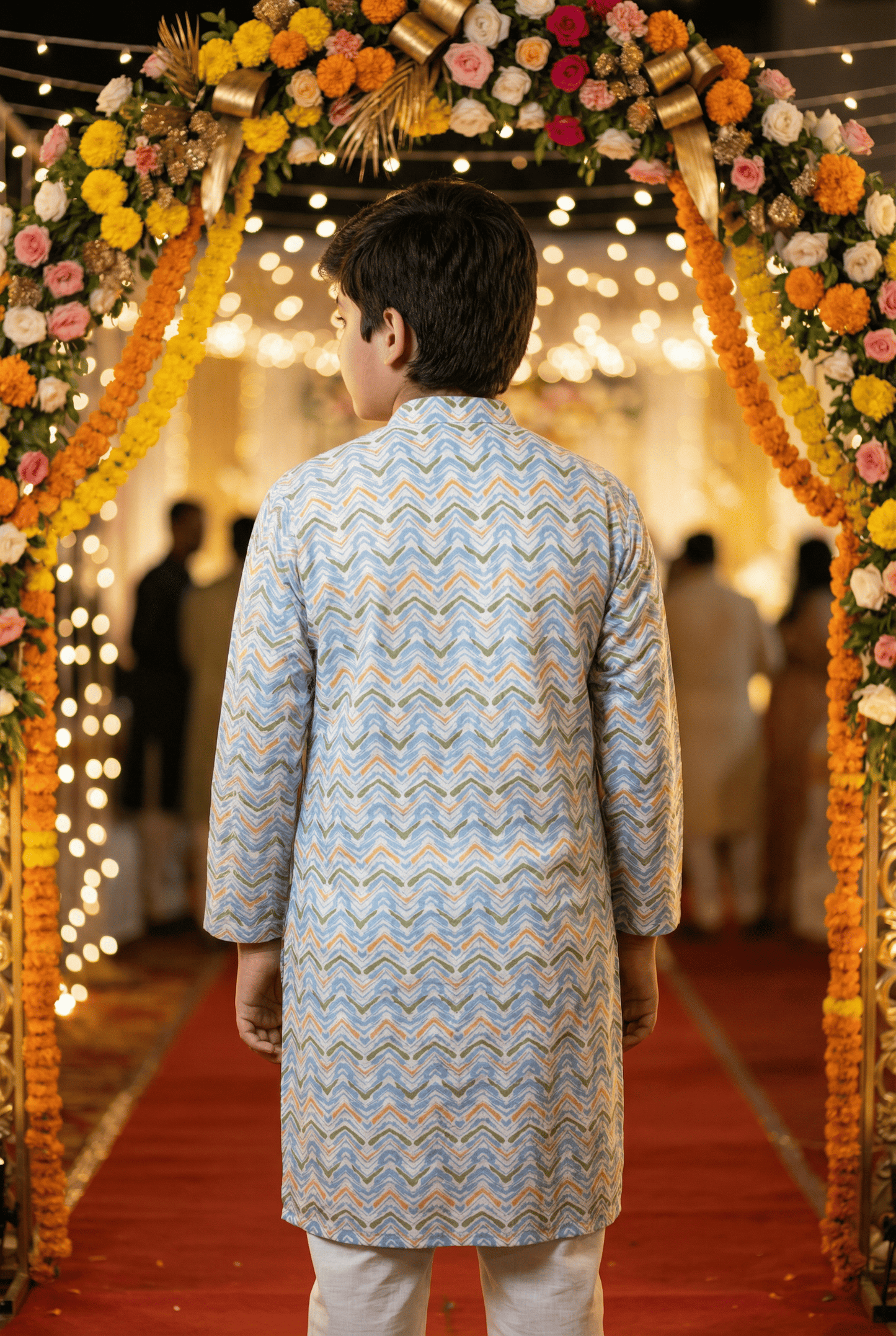 Sky Blue Floral Kurta Set for Boys