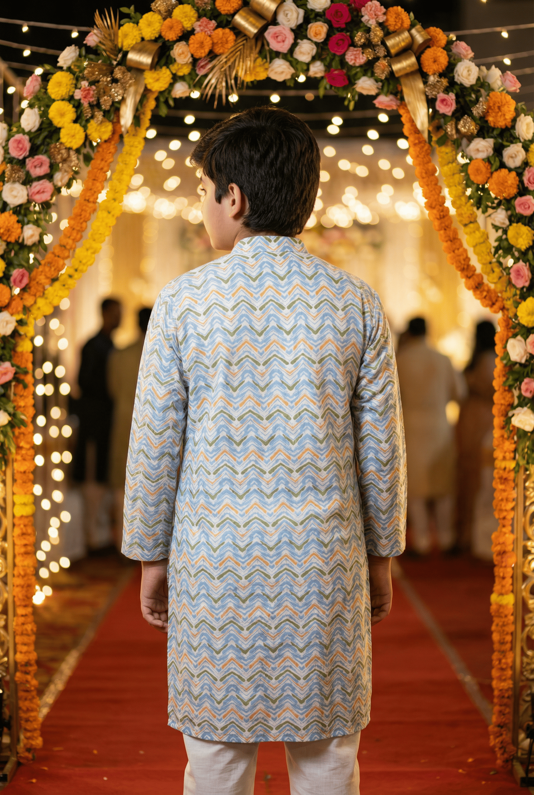 Sky Blue Floral Kurta Set for Boys