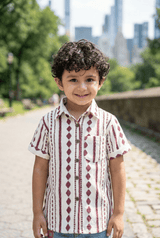 Maroon & White Ethnic Print Shirt - 4 Year Boy Festive Dress