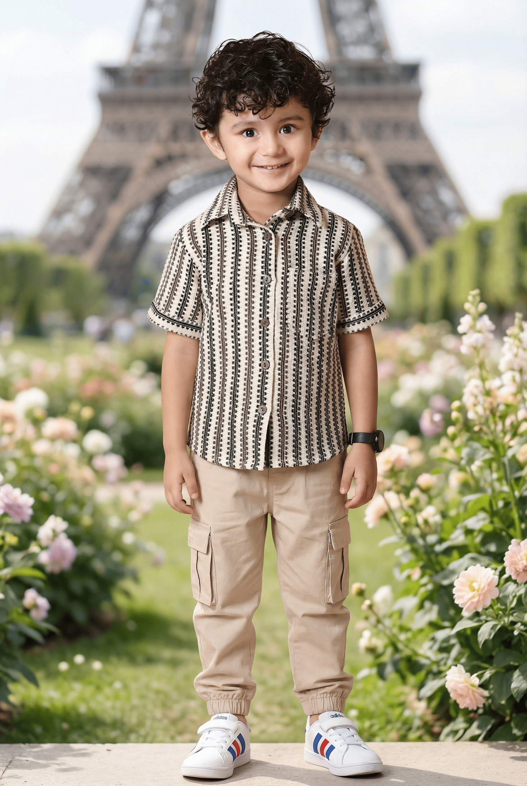 Black & White Printed Half Sleeve Shirt - 4 Year Boy Dress