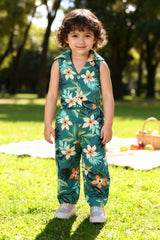 Girls Teal Tropical Floral Co-ord Set | Sleeveless Top & Pants