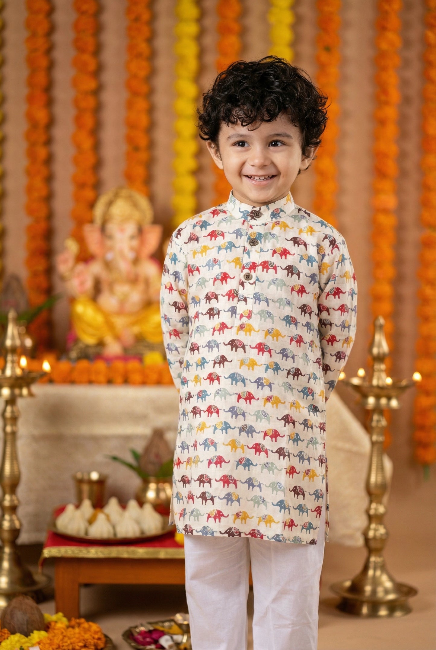 Boys Kurta and Pants Set Off-White Color