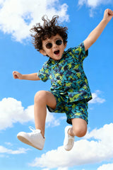 Green Dino Printed Pure Cotton Boys Shirt & Shorts Co-ord Set