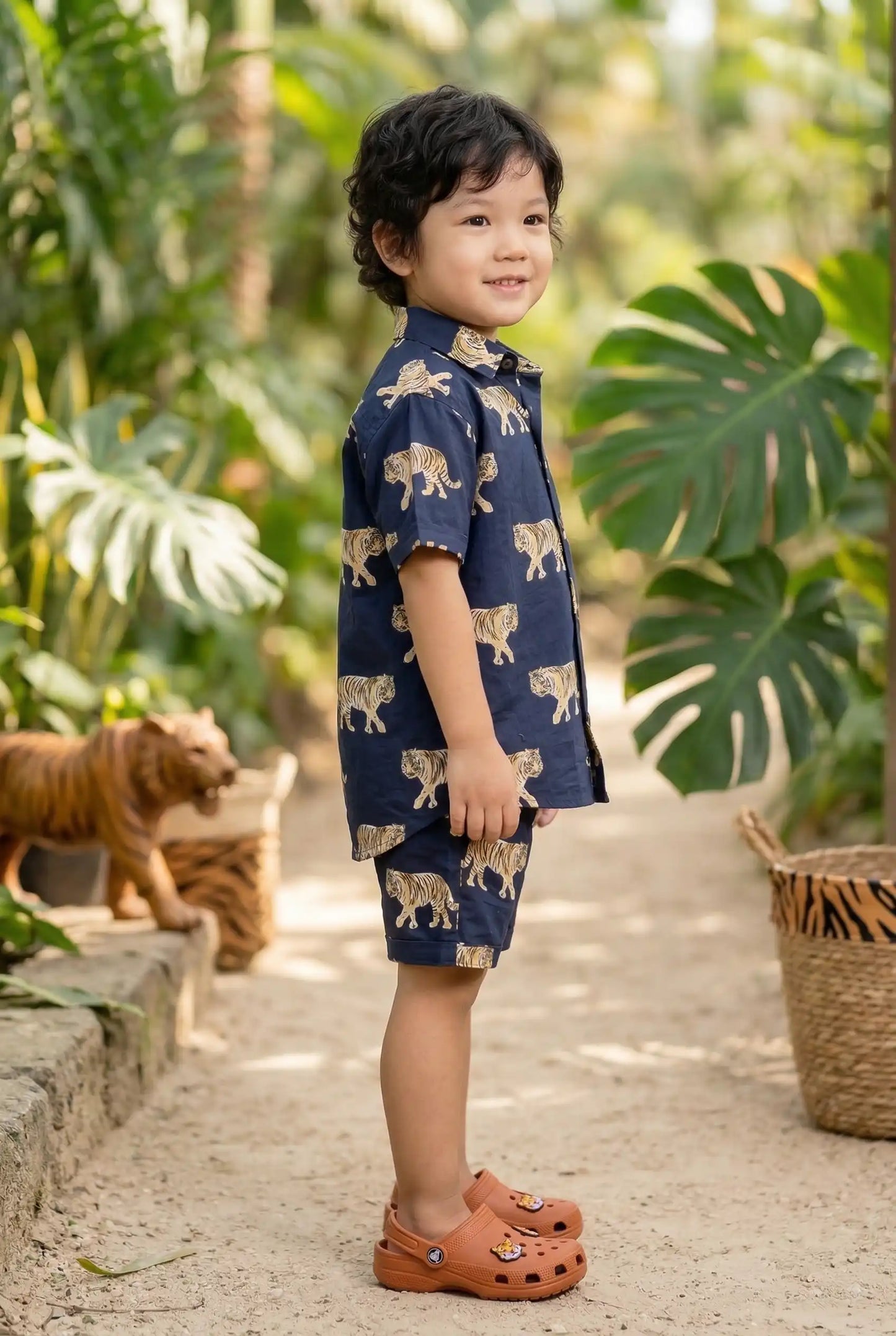Boys Navy Bengal Tiger Print 100% Cotton Coord Set