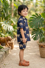 Boys Navy Bengal Tiger Print 100% Cotton Coord Set