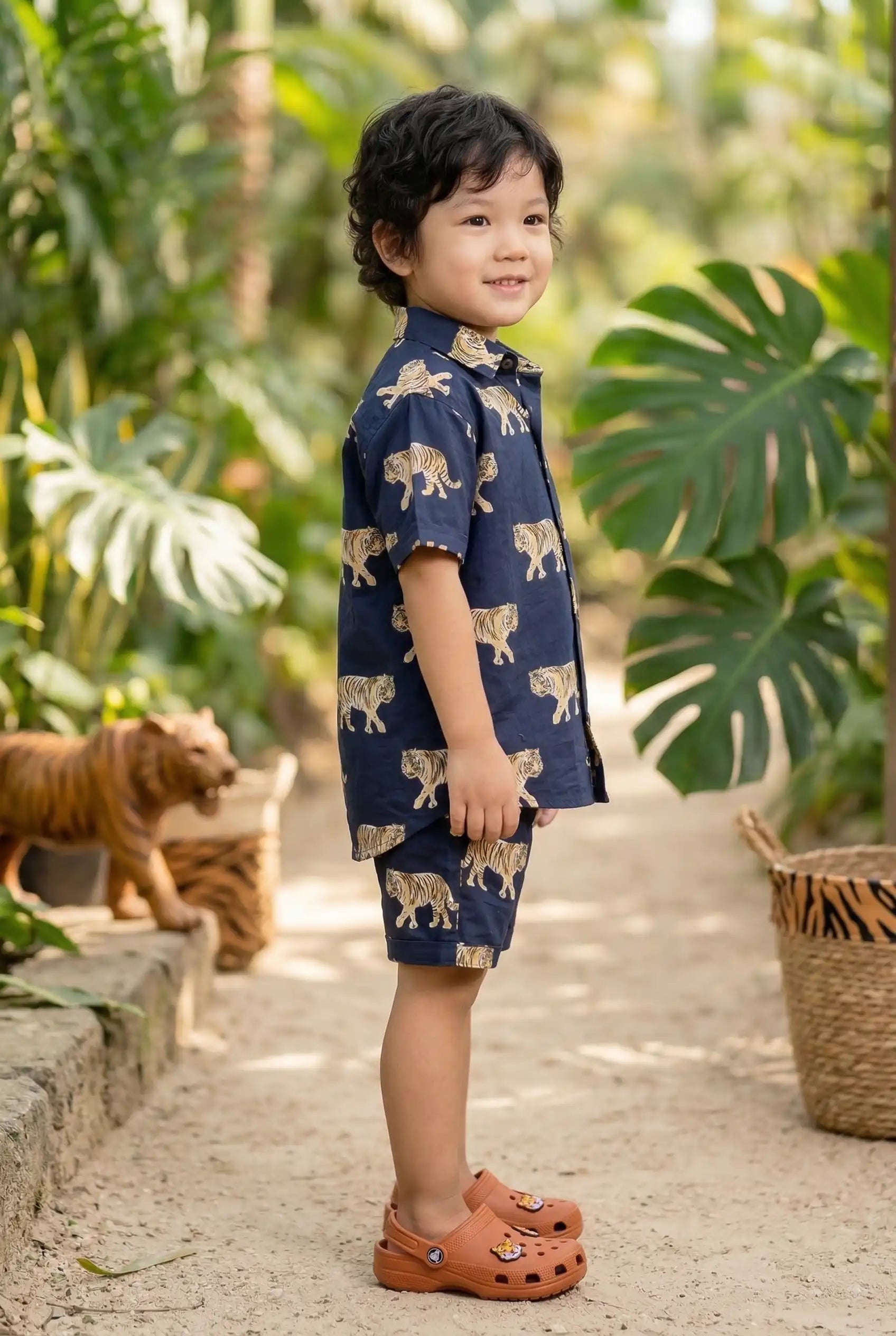 Boys Navy Bengal Tiger Print 100% Cotton Coord Set