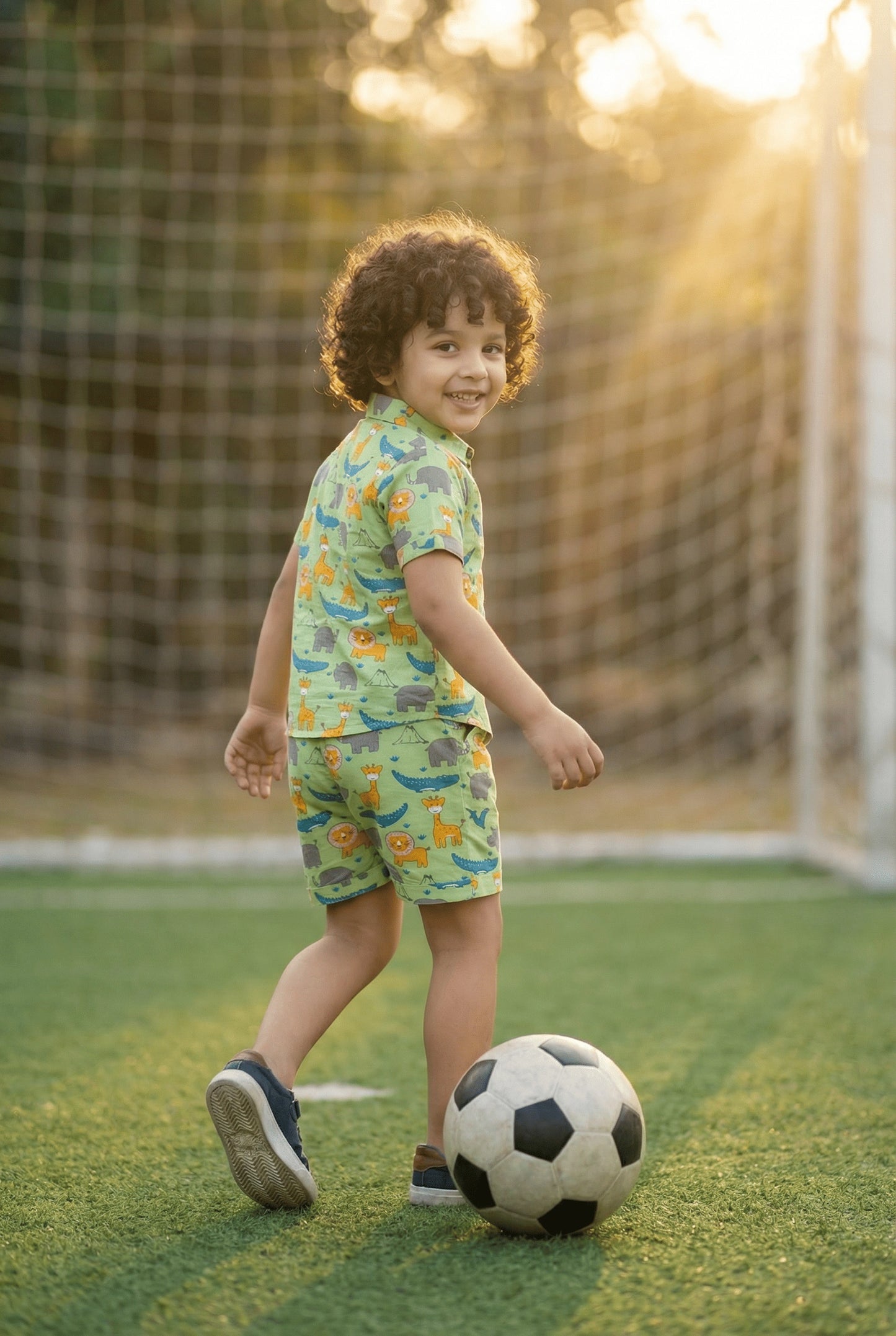 Animal Printed Pure Cotton Boys Shirt & Shorts Coord Set Clothing Set