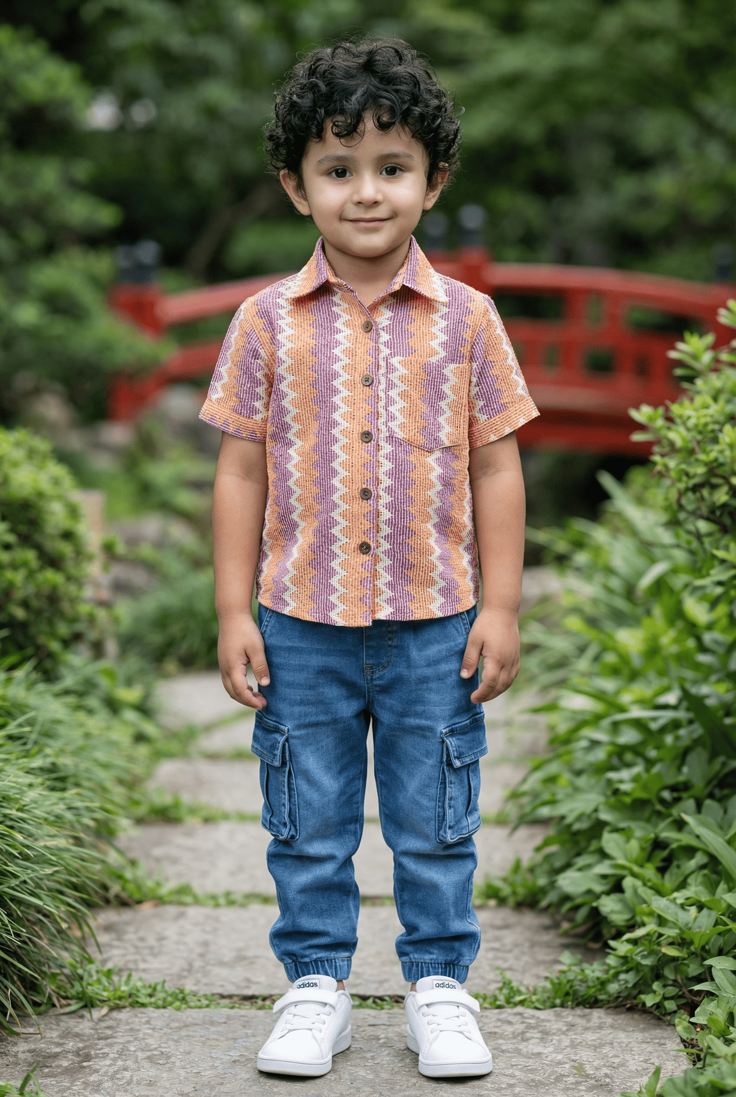 Zig-Zag Orange & Purple Shirt - Stylish Kids Dress for Boys
