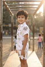 Skull Printed Pure Cotton Boys Shirt & Shorts Coord Set Clothing Set