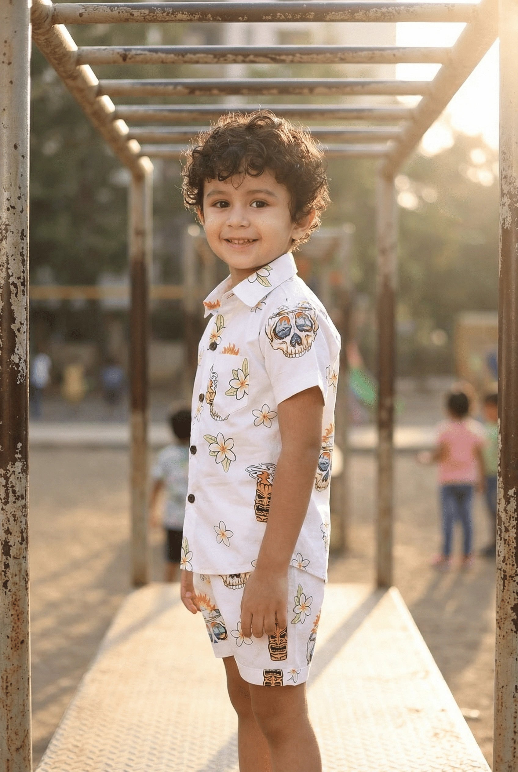 Skull Printed Pure Cotton Boys Shirt & Shorts Coord Set Clothing Set