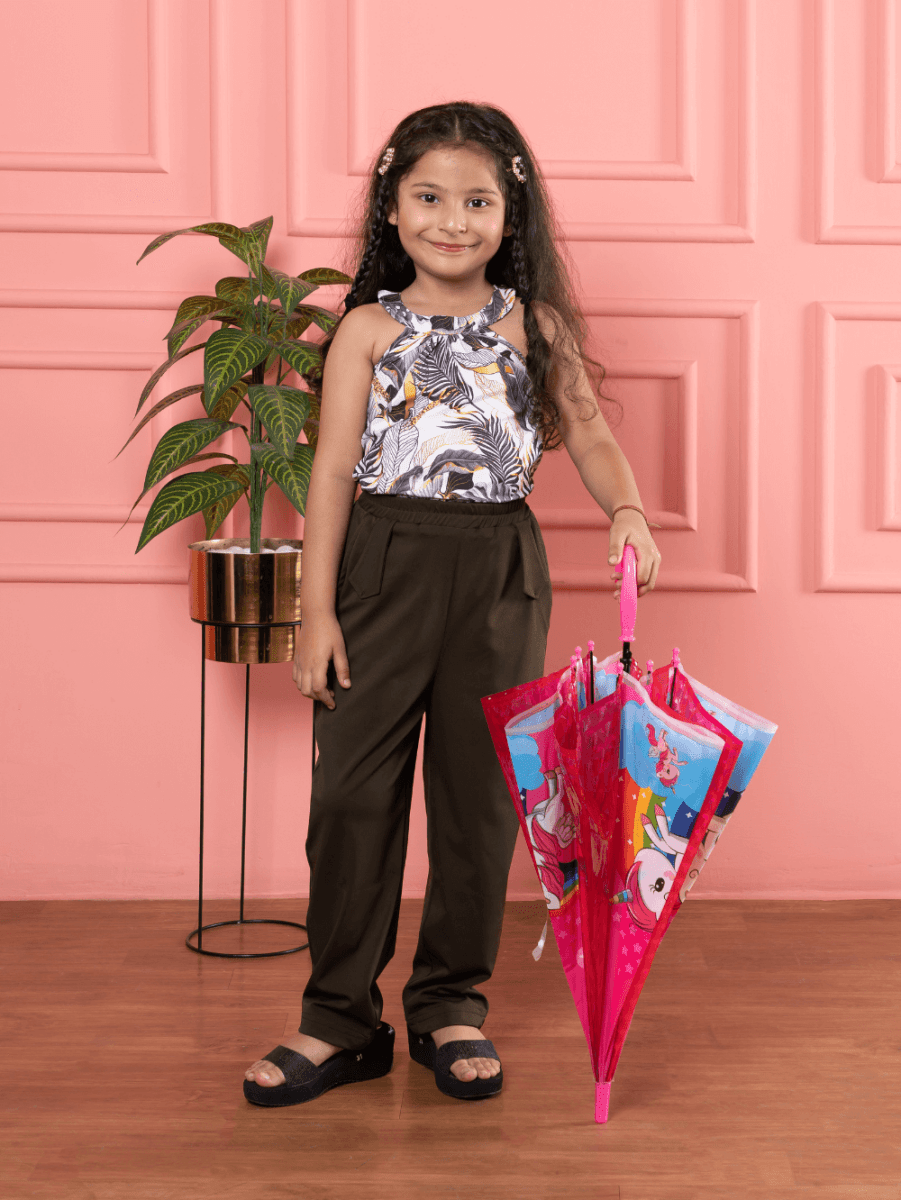 Bebe Unicorn Girls Floral Print Halter Neck Top & Olive Pants Clothing Set - Bebe Unicorn