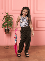 Bebe Unicorn Girls Floral Print Halter Neck Top & Olive Pants Clothing Set - Bebe Unicorn