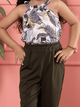 Bebe Unicorn Girls Floral Print Halter Neck Top & Olive Pants Clothing Set - Bebe Unicorn
