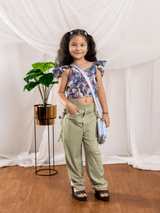 Bebe Unicorn Girls Printed Frilled Top & Pista Green Trousers Clothing Set - Bebe Unicorn