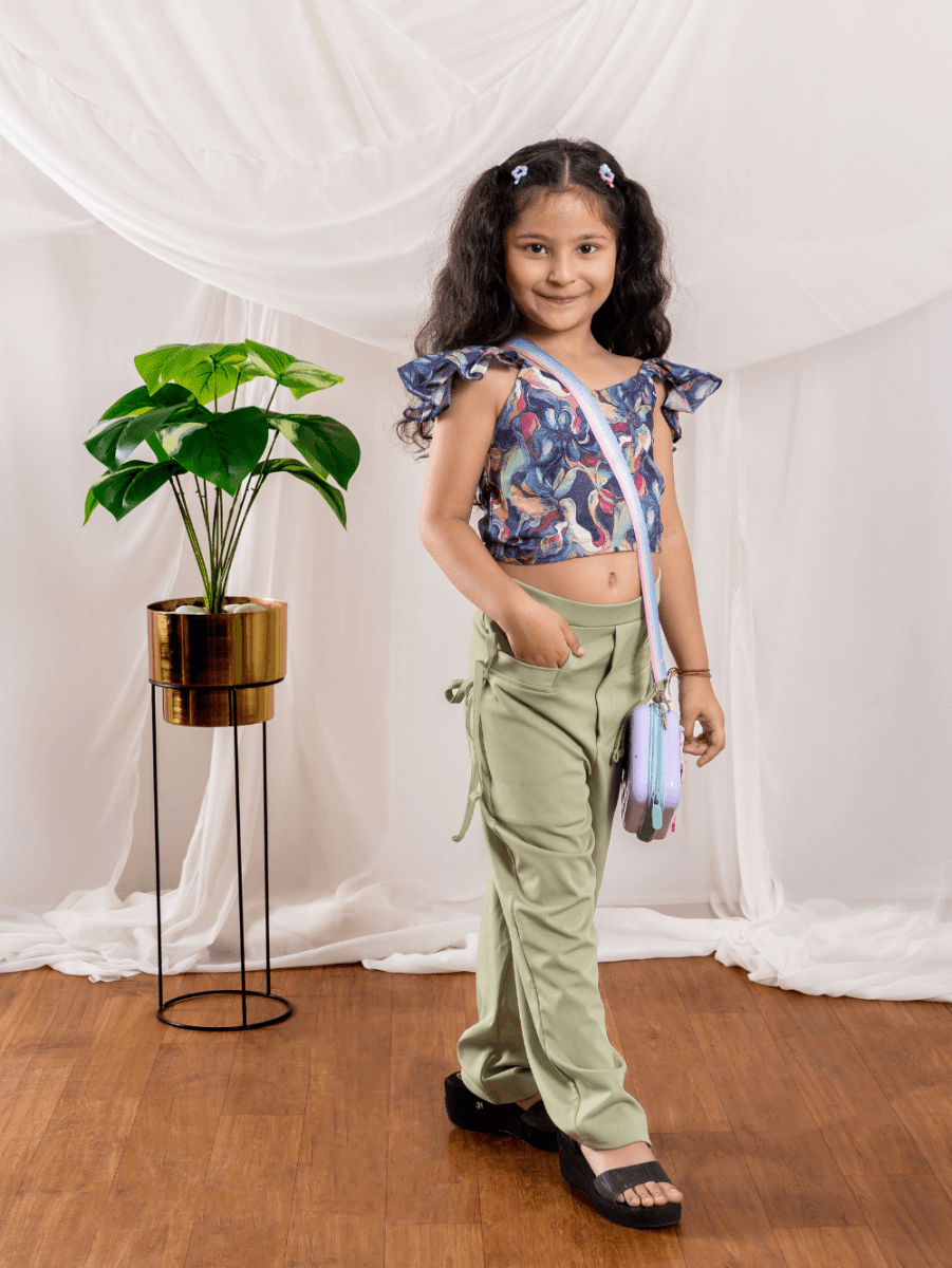 Bebe Unicorn Girls Printed Frilled Top & Pista Green Trousers Clothing Set - Bebe Unicorn