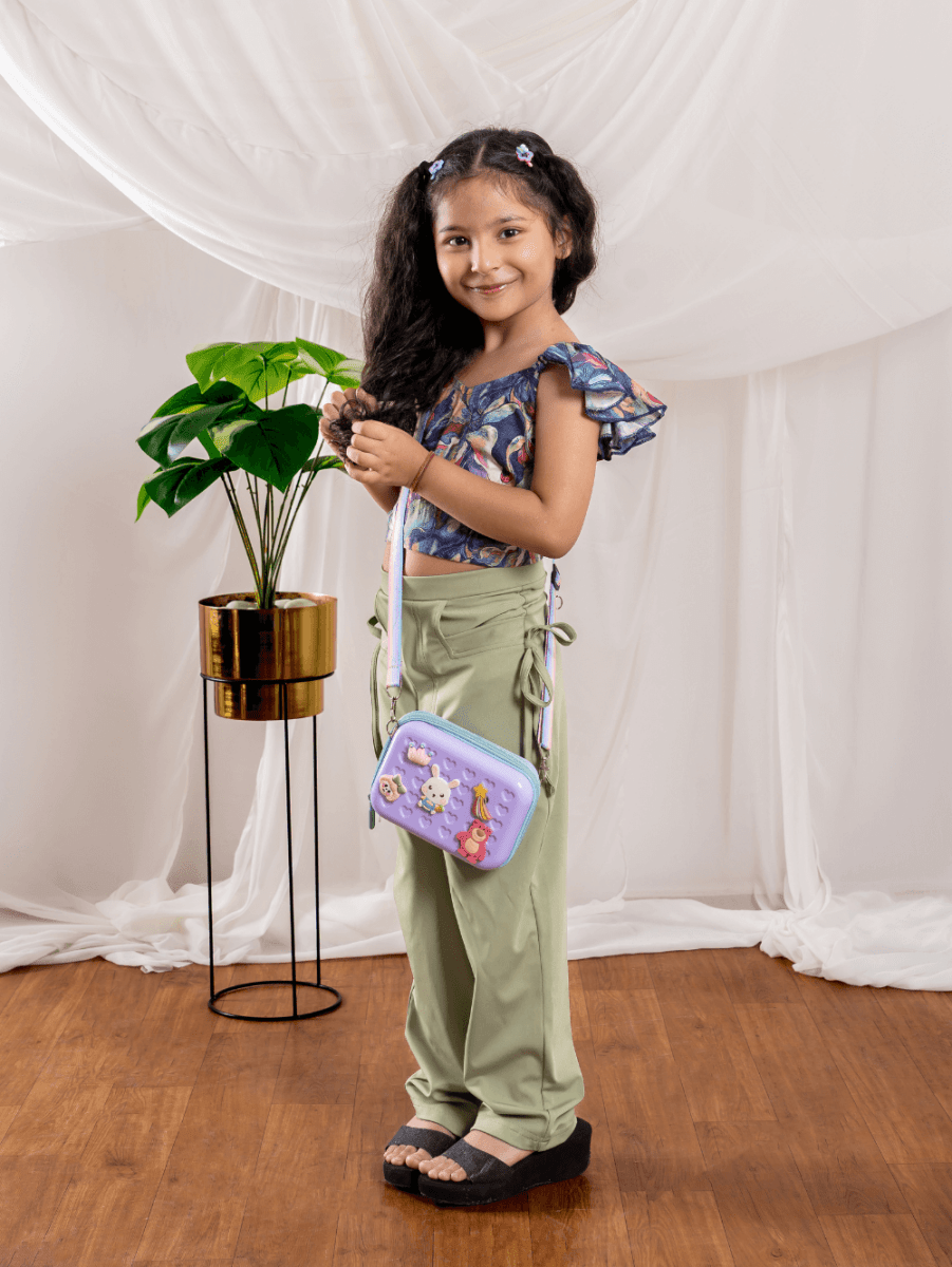 Bebe Unicorn Girls Printed Frilled Top & Pista Green Trousers Clothing Set - Bebe Unicorn