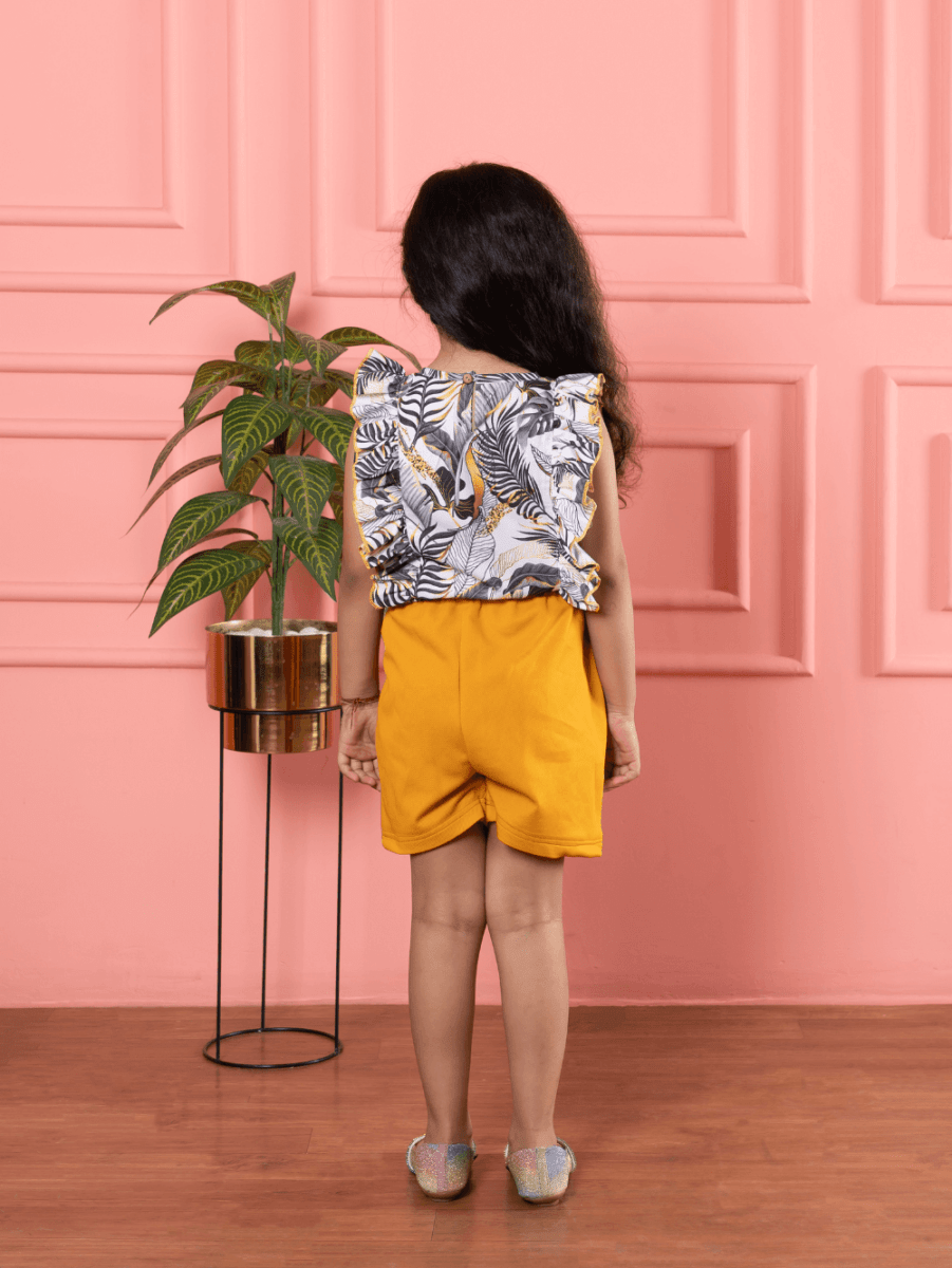 Bebe Unicorn Girls Yellow Shorts & Floral Printed Frilled Top Clothing Set - Bebe Unicorn