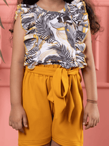 Bebe Unicorn Girls Yellow Shorts & Floral Printed Frilled Top Clothing Set - Bebe Unicorn