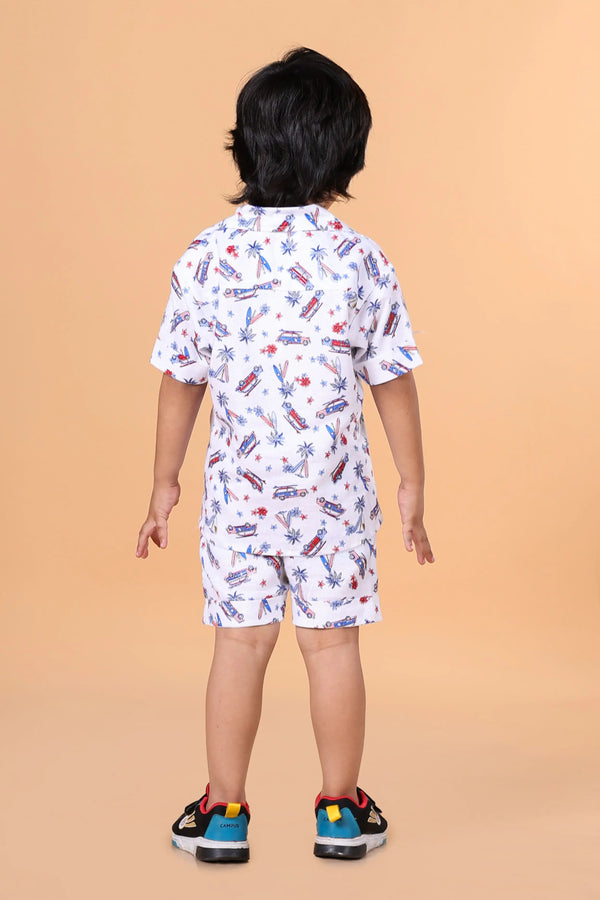 Close-up fabric – lightweight linen travel print for boys co-ord set