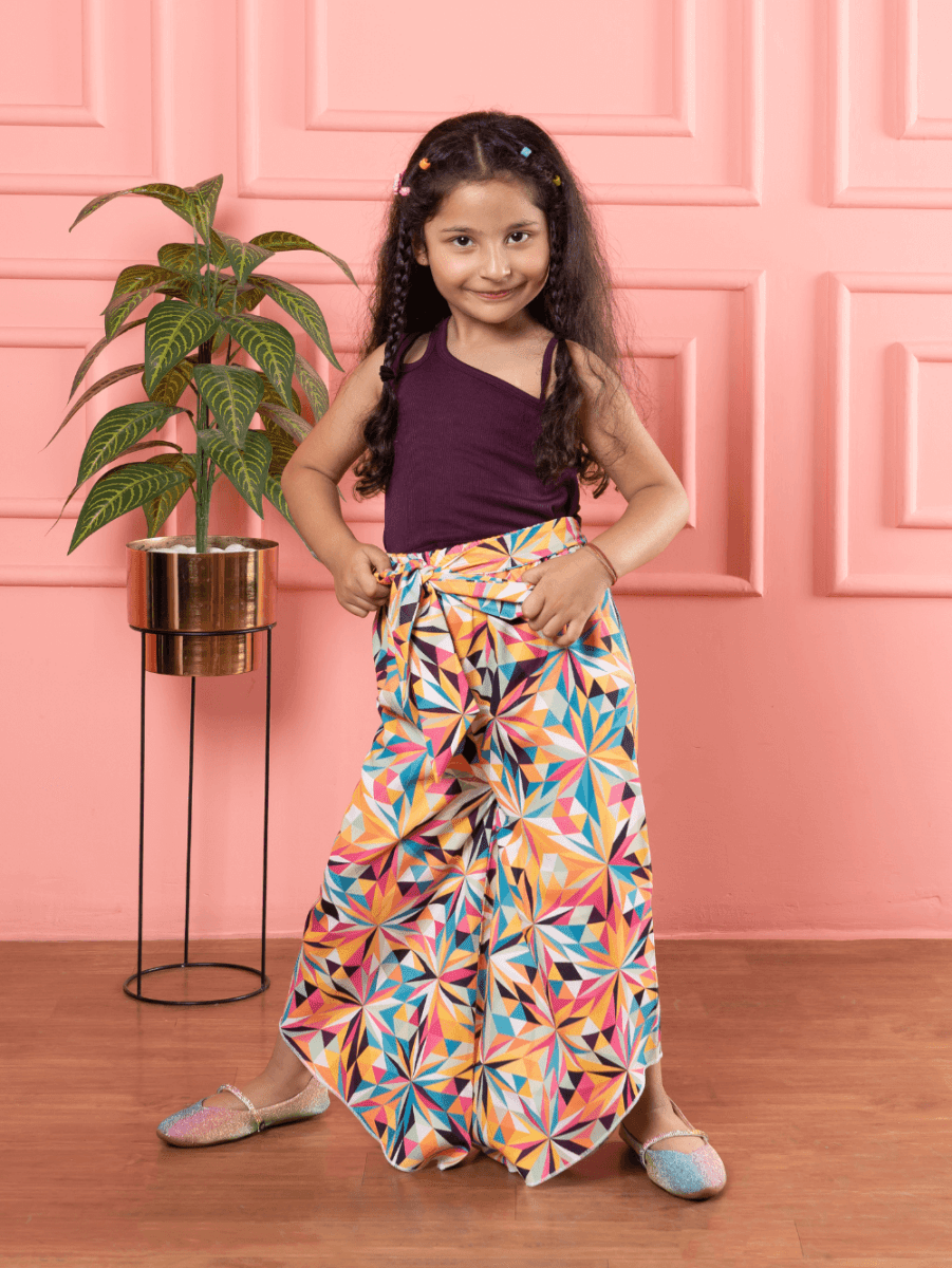 Bebe Unicorn Multicolor Palazzo & Wine Top Clothing Set - Bebe Unicorn