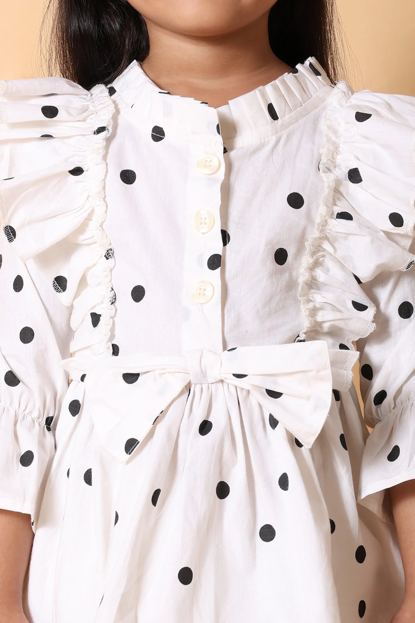 Back view – girls white polka co-ords, soft breathable fabric