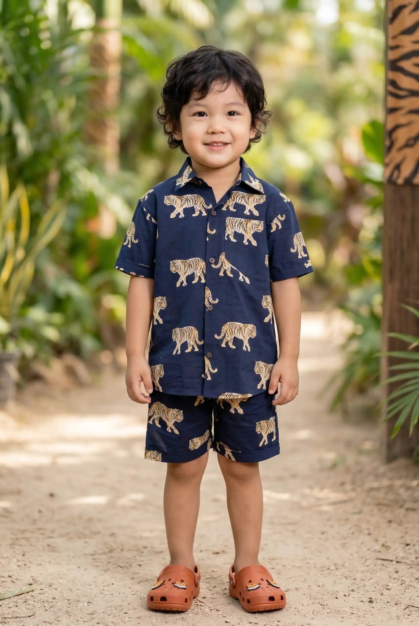 Boys Navy Bengal Tiger Print 100% Cotton Coord Set