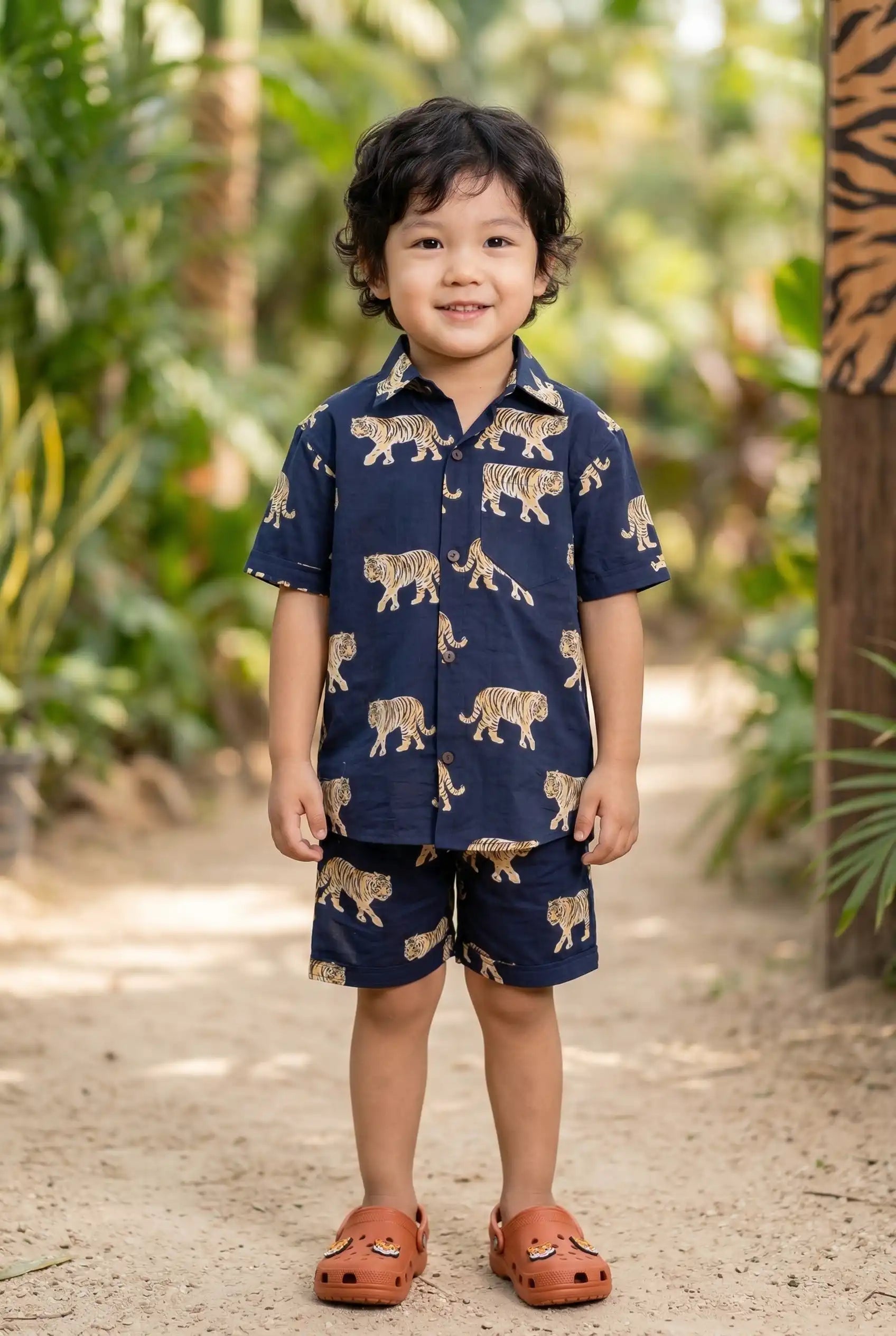 Boys Navy Bengal Tiger Print 100% Cotton Coord Set