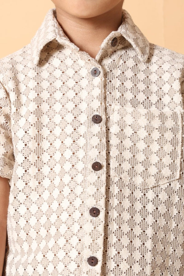 Beige Diamond Print Shirt – Kids Dress for Boys - Bebe Unicorn
