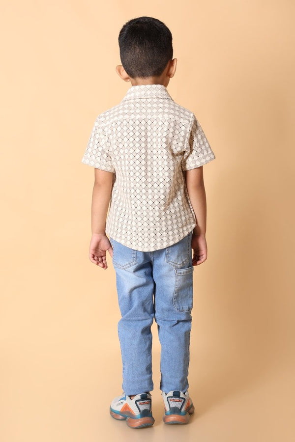 Beige Diamond Print Shirt – Kids Dress for Boys - Bebe Unicorn