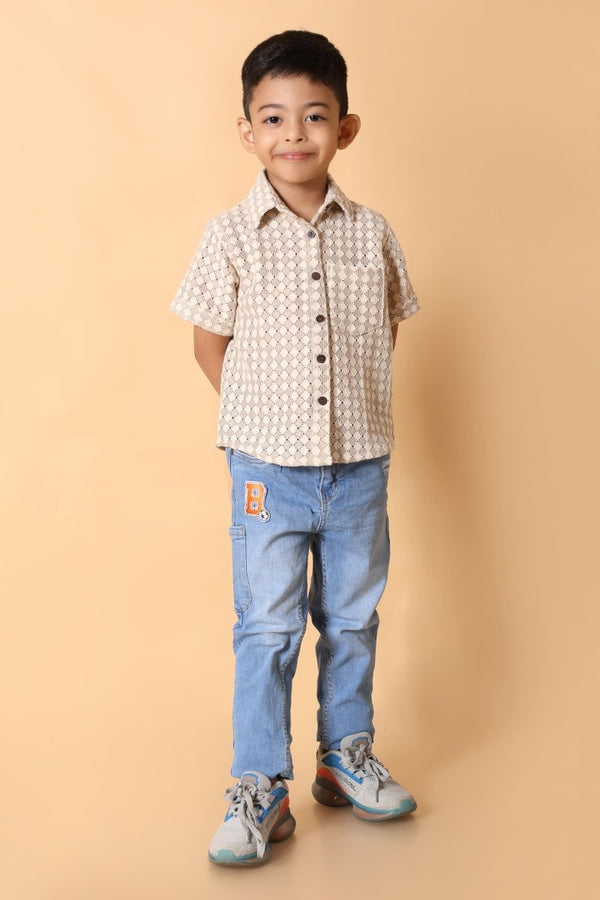 Beige Diamond Print Shirt – Kids Dress for Boys - Bebe Unicorn