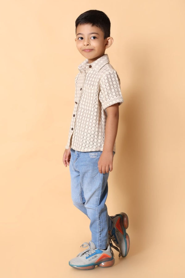 Beige Diamond Print Shirt – Kids Dress for Boys - Bebe Unicorn
