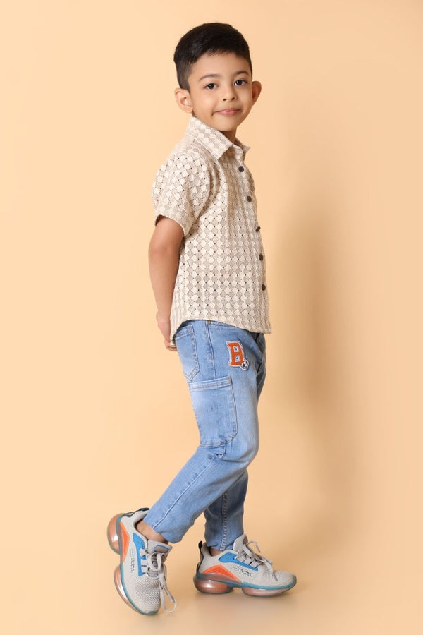 Beige Diamond Print Shirt – Kids Dress for Boys - Bebe Unicorn