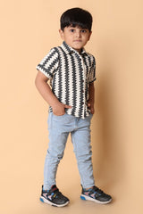 Black Zig - Zag Shirt – Trendy Kids Dress for Boys - Bebe Unicorn