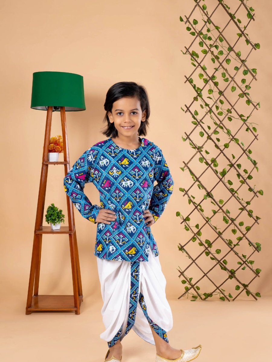 Blue Kurta Dhoti ensemble - Bebe Unicorn